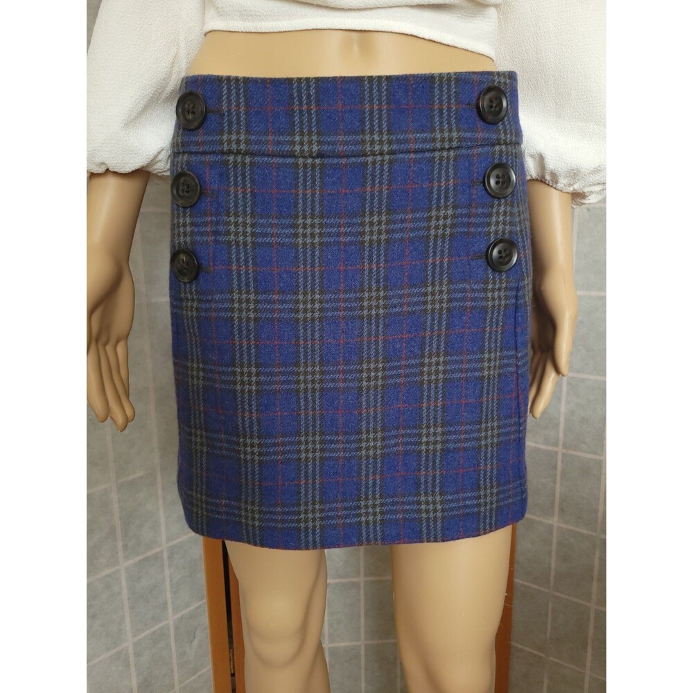 Size 2 GAP Plaid Wool Blend Lined Mini Skirt Blue